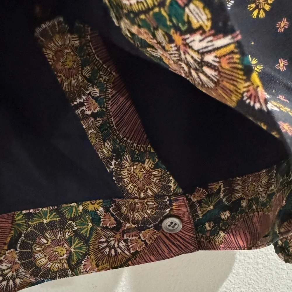 J.Crew Point Sur Satin Crepe Paisley Floral Wrap Tie Black Blouse Top Size XS